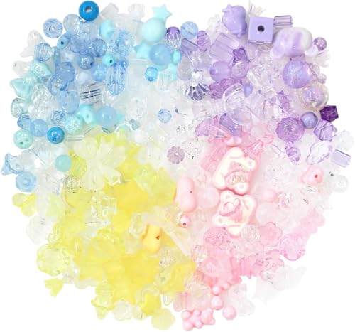 BetterJonny 180~220pcs Beads Charms, Perlen Zum Auffädeln Acrylperlen Bunte Bastelperlen mit Loch Kristall Perlen Glänzend Perle zum Auffädeln für DIY Halsketten Schmuckherstellung Armbänder von BetterJonny