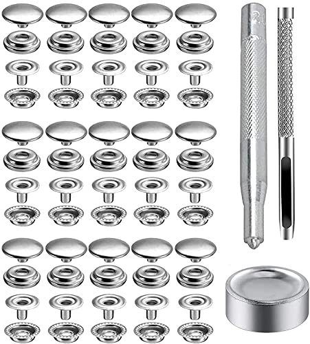 BetterJonny 200pcs Snap Fastener Kit, 15mm Heavy Duty Canvas Snap Button Edelstahl Presse Stud Cap mit 3 Einstellungswerkzeuge für Boot Tasche Leder DIY Handwerk von BetterJonny