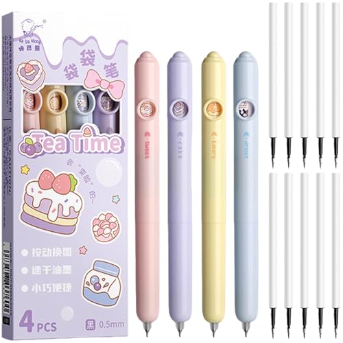 BetterJonny 4Pcs Druckkugelschreiber, Einziehbarer Kugelschreiber mit 10 Schwarze Tinte Druckkugelschreiber Schreibstifte 0,5 mm Schwarze Einziehbare Tintenstifte für Schule Büro Tagebuch Notizen, B BetterJonny 4Pcs Druckkugelschreiber, Einziehbarer Kugelschreiber mit 10 Schwarze Tinte Druckkugelschreiber Schreibstifte 0,5 mm Schwarze Einziehbare Tintenstifte für Schule Büro Tagebuch Notizen, B von BetterJonny