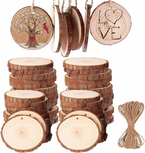 BetterJonny 50 Stück Holzscheiben, Rund 5-6cm Holz Log Scheiben Kit mit Loch Unvollendete Holzkreise für DIY, Basteln, Hochzeit, Weihnachten Dekoration von BetterJonny