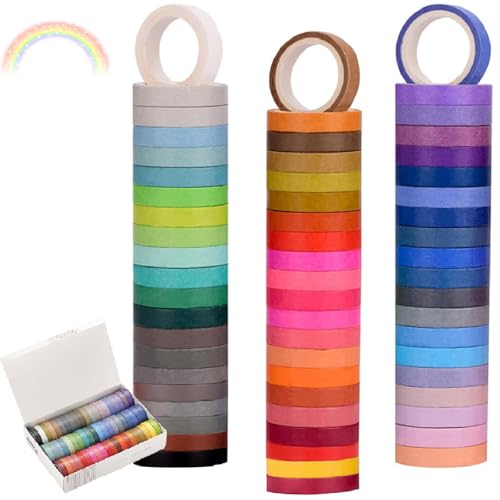 BetterJonny 60 Rollen Washi Tape Set Regenbogen Masking Tape, Kreppband Bunt Abklebeband Kinder Klebeband Bunt für Scrapbooking, DIY Handwerk und Bullet Journals (4m x 8mm/Rollen) von BetterJonny