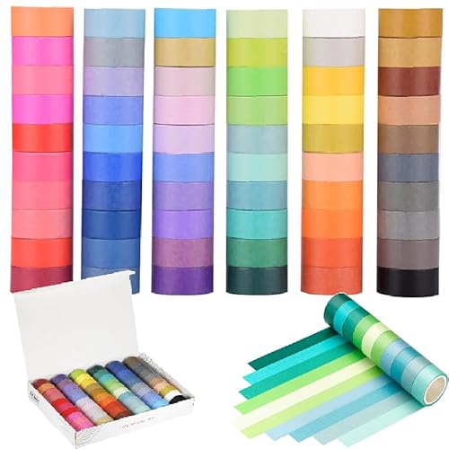 BetterJonny 60 Rollen Washi Tape Set Regenbogen Masking Tape, Kreppband Bunt Abklebeband Kinder Klebeband Bunt für Scrapbooking, DIY Handwerk und Bullet Journals (4mx15mm/Rollen) von BetterJonny