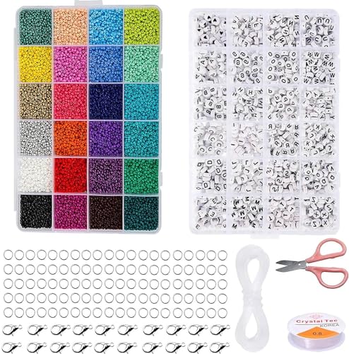 BetterJonny 6000 Stück Glas-Rocailles-Perlen und 1200 Stück A-Z Alphabet-Buchstabenperlen Bastelset mit elastischer Schnur, Karabinerverschluss, offene Binderinge für DIY-Schmuckherstellung BetterJonny 6000 Stück Glas-Rocailles-Perlen und 1200 Stück A-Z Alphabet-Buchstabenperlen Bastelset mit elastischer Schnur, Karabinerverschluss, offene Binderinge für DIY-Schmuckherstellung von BetterJonny