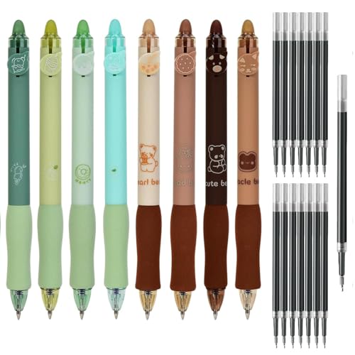 BetterJonny 8Pcs Radierbarer Kugelschreiber, Erasable Pen Set Gel Radierstifte mit 15Pcs Radierbarer Tinte Radierbare Gelstifte Einziehbare Tintenroller Radierbar für Bürobedarf, Schwarz 0.5mm(B) von BetterJonny