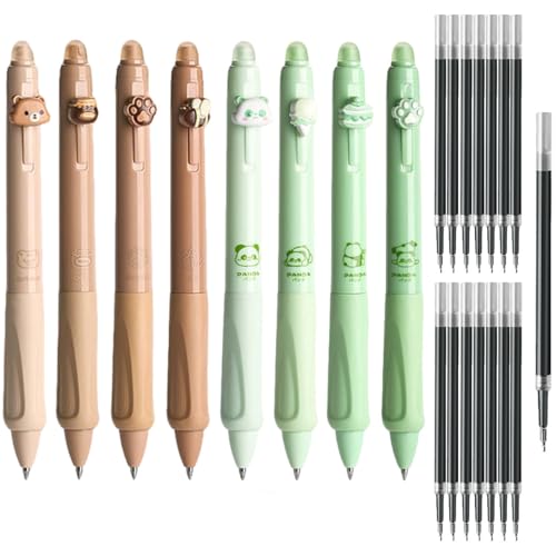 BetterJonny 8Pcs Radierbarer Kugelschreiber, Erasable Pen Set Gel Radierstifte mit 15Pcs Radierbarer Tinte Radierbare Gelstifte Einziehbare Tintenroller Radierbar für Bürobedarf, Schwarz 0.5mm(C) von BetterJonny