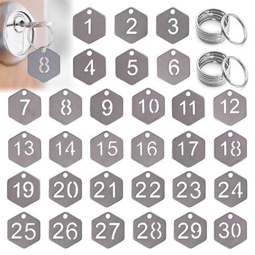 BetterJonny Zahlenanhänger aus Edelstahl, 30 mm, sechseckig, ausgehöhlt, nummerierte Schlüsselanhänger, Metall-Schlüsselanhänger mit Ringen für Schlafsaal-Schlüssel, Hausspinde, Badezimmer, Sauna, 1 BetterJonny Zahlenanhänger aus Edelstahl, 30 mm, sechseckig, ausgehöhlt, nummerierte Schlüsselanhänger, Metall-Schlüsselanhänger mit Ringen für Schlafsaal-Schlüssel, Hausspinde, Badezimmer, Sauna, 1 von BetterJonny
