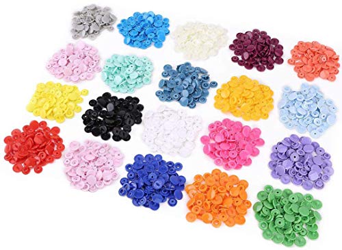 Kam-Druckknöpfe, 20 Farben, BetterJonny glänzend, rund, Größe 20 (1,27 cm), T5, Kunststoff, Harz, Druckknöpfe, kein Nähen, für Stoffwindeln, Lätzchen, Handtücher, 300 Sets von BetterJonny