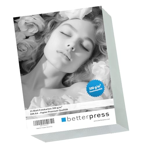 Betterpress® Fotokarton Fotopapier Tonpapier DIN A4 300 g/m² - 25 Blatt, weiß - zum Basteln kreativen Gestalten von Karten, Scrapbooking, Visitenkarten (25) von Betterpress