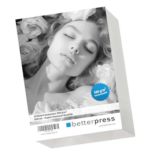 Fotokarton Fotopapier Tonpapier DIN A4 300 g/m² - 50 Blatt, weiß Druckerpapier - für Präsentationen - zum Basteln kreativen Gestalten von Karten, Scrapbooking, Visitenkarten (50) von Betterpress