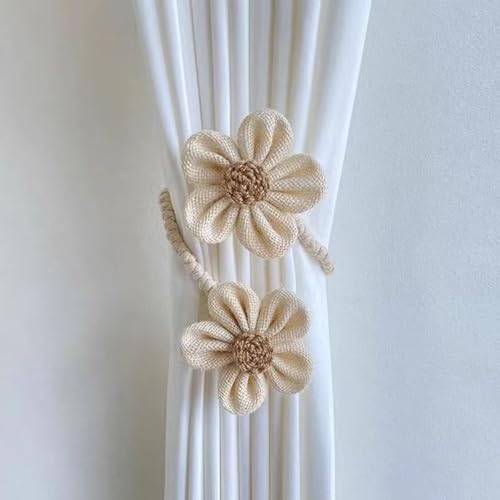 Bettschlange Vorhang Raffhalter, 2 Stück Blumen Raffhalter für vorhänge, Boho Handgestrickte Gardinenband, Gardinenhalter für Schlafzimmer Office Wohnzimmer,Weiß von Bettschlange