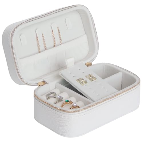 Betviv Kleines Schmuck-Reiseetui für Damen und Mädchen, Reise-Schmuckschatullen und Organizer, 6,4 cm Höhe, einlagig, tragbar, Mini-Schmuckschatulle für Ohrringe, Halsketten, Armbänder, weiße Betviv Kleines Schmuck-Reiseetui für Damen und Mädchen, Reise-Schmuckschatullen und Organizer, 6,4 cm Höhe, einlagig, tragbar, Mini-Schmuckschatulle für Ohrringe, Halsketten, Armbänder, weiße von Betviv