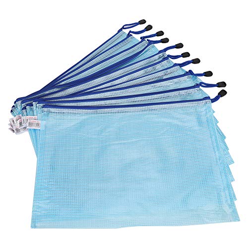 10 PCs Mesh Reißverschluss -Dateibeutel, A4 -Dokumente Beutel PVC transparente Dokumentdateiordner für Bürohaus (Hellblau) von Beufee