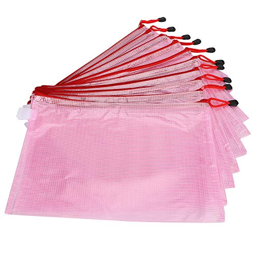 10 PCs Mesh Reißverschluss -Dateibeutel, A4 -Dokumente Beutel PVC transparente Dokumentdateiordner für Bürohaus (Leicht rosig) von Beufee