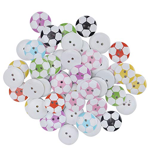 100 Stück Bastelknöpfe mit 2 Löchern, bunt bemalte Holzknöpfe mit Fußballmuster zum Nähen von Kleidung, dekorativen Accessoires, Heimwerkerarbeiten von Beufee