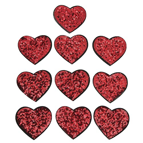 10pcs Red Heart Patch, glänzendes Eisen auf applikatgestickten Flecken für Kleidungskleid Hut -Taschen Jeans von Beufee