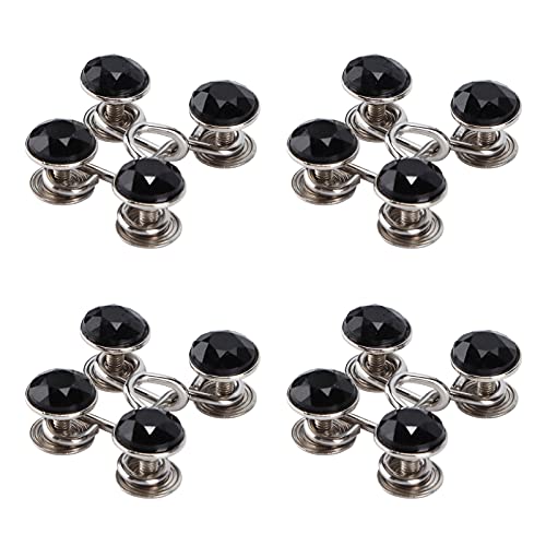 16Pcs Pant Waist Tightener Jean Button Pins, Reusable Waist Cinch Clip Detachable Card Slot Button Adjuster for Pants, Jeans, Skirts, Sleeves (Screwed black rhinestone trumpet) von Beufee