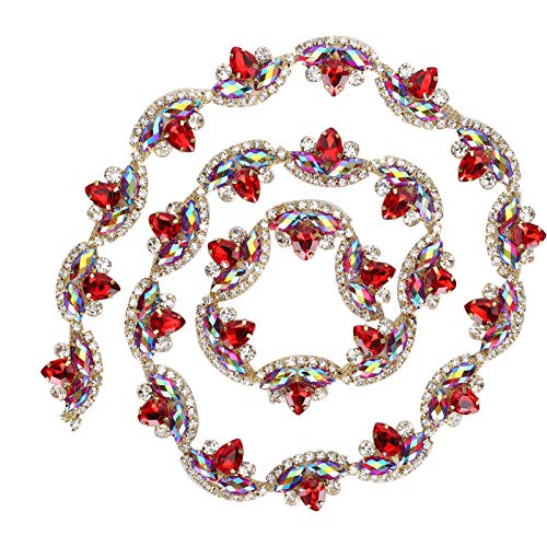 1YD Kristallverkleidung Dekoratives Nähwerkskunstwerk für Diamantketten Applikzengürtel für die Hochzeitsdekoration (2,5 cm breit rote Diamantkette) von Beufee