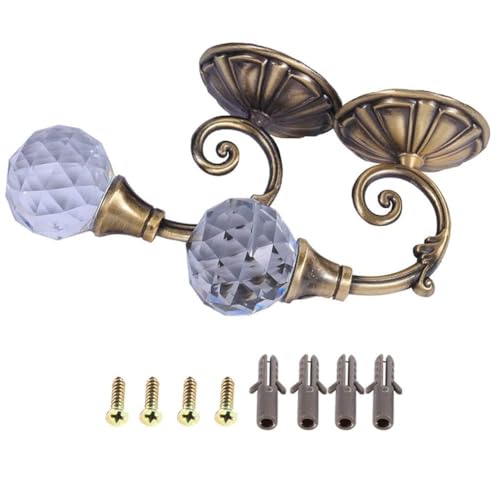 2 Stück Kristall Vorhanghalter, Metall Vorhang Raffhalter Haken Holdbacks Klarem Kristall Wand Montiert Vorhang Holdbacks Metallvorhanghalter Mit Klarer Kristallkugel Für Heimdekoration(Bronze) von Beufee