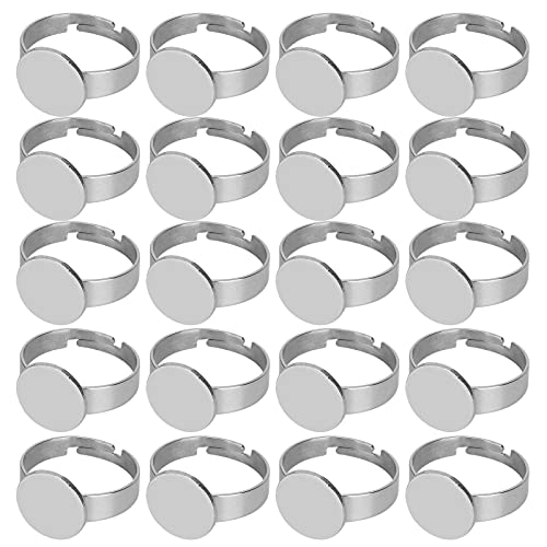 20 Stück Blanko-Ringe, flache Ringbasis, 12 mm Ringschalen, Schmuckzubehör, angepasste Edelstahl-Halbfertig-Ringbasis, blanke Ringblenden, Verstellbarer flacher Ring für die Herstellung von Schmu von Beufee