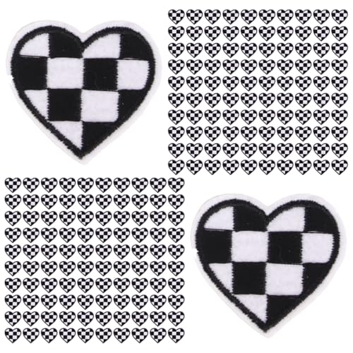 200pcs Herzeisen auf Flecken, schwarze weiße Netze Herz gestickt Applikationen DIY NAUEN auf Fleck für Kleidung Hats Jackets -Taschen von Beufee