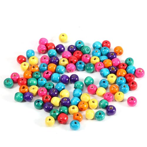 200pcs Holzperlen, farbenfrohe Perlen Holzperle für Schmuckherstellung mit Loch für Kinder Erwachsene Handwerk (6 mm) von Beufee