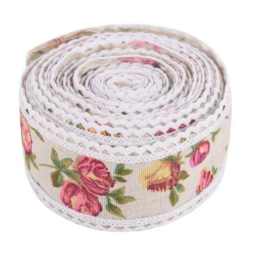 2Rolls Jute Band, Vintage Jute Band Rolle Spitze Gedruckte Blume Jute Bands Hessische Jute Gürtel Strap 5m Bands für Geschenk Verpackung Hochzeit Tuch Dekoration von Beufee