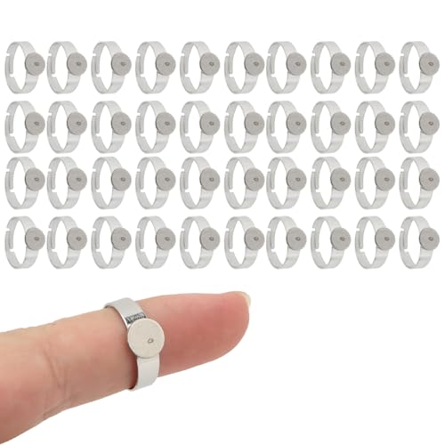 40pcs leerer Ring, verstellbare flache Ringbasis Edelstahlschmuck für Stahlherstellung mit 8 mm flacher Basis für DIY -Handwerk 40pcs leerer Ring, verstellbare flache Ringbasis Edelstahlschmuck für Stahlherstellung mit 8 mm flacher Basis für DIY -Handwerk von Beufee