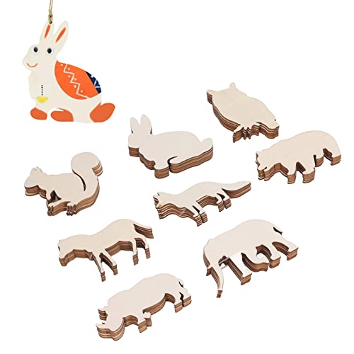48pcs unvollendete Holz Tierausschnitte, Holztiere Formen für Basteln Holzmalerei Handwerks Holzornamente leere Dekoration von Beufee