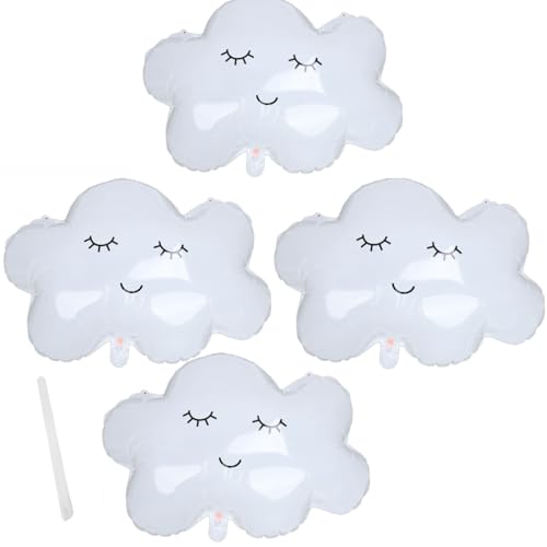 4pcs bewölkte weiße Luftballons, niedliche Wolkenform -Folie Mylar lächelhafte Luftballons mit Blasrohr für Babyparty -Themen -Party -Geburtstagsdekoration Supplies von Beufee