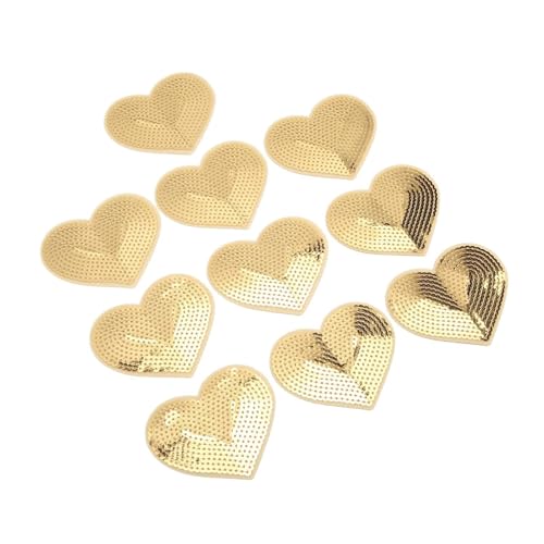 10-Pcs Herz Form Pailletten Patches, Gold Eisen auf gestickten Patches Herz Abzeichen nähen Blume Applique Nähen auf Appliques Herz Patches für Kleidung von Beufee