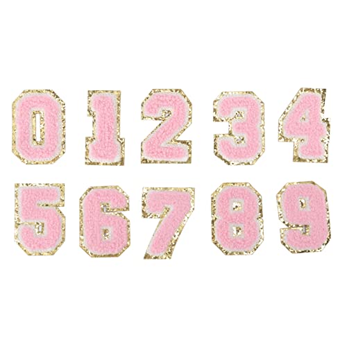 Beufee 10 Stück Patches zum Aufbügeln, rosa Zahlen-Patches 0 bis 9 Nummer Exquisite, einfach zu bügelnde Chenille-Buchstaben-Patches für Jacken-Hemd-Schuhe von Beufee