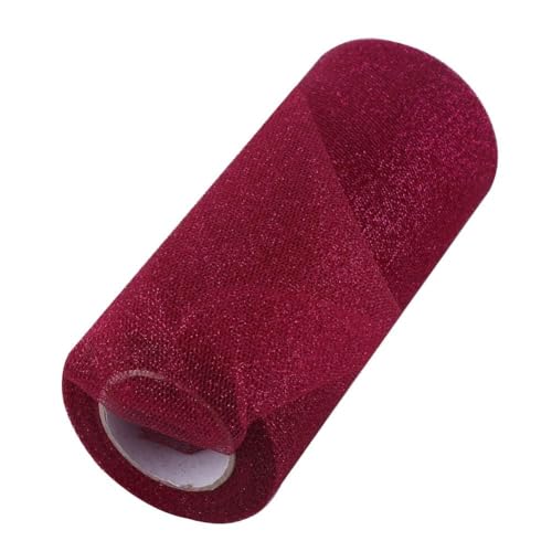 Reine Glitzer-Tüll-Stoffrolle, Spule, Pailletten, Tüllband, Partyzubehör, Hochzeitsdekoration, Stoff Spule Tüll Band, 6 Zoll x 25 Yards(Weinrot) von Beufee