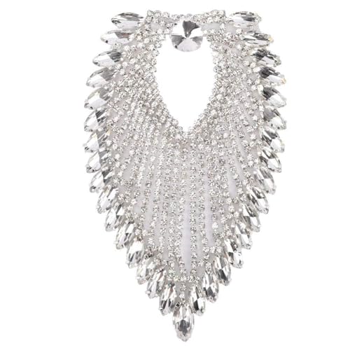 Strasskette, Pferdeauge, Strass, Quaste, Schulterklappen, Kristall-Strass-Schulterklappen Perlen Schulter Epauletten Kette für DIYCraft-Kleidung(Weiß) von Beufee