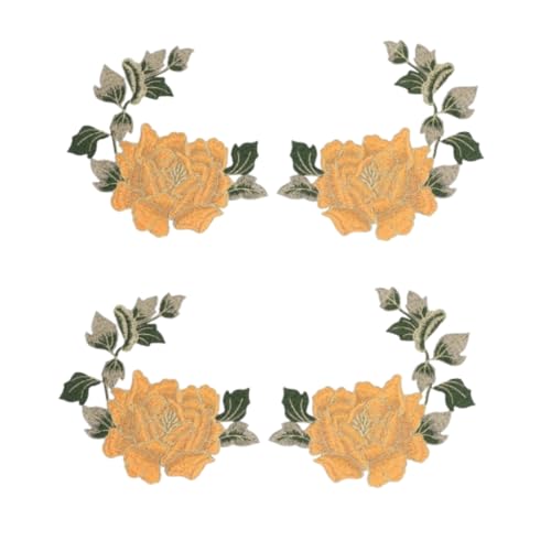Blumen-Stickerei-Aufnäher, 2 Paar, schönes Blumenmuster, bestickte Applikation, zum Aufbügeln, florale Applikation, zum Aufnähen auf Kleidung (Gelb) von Beufee