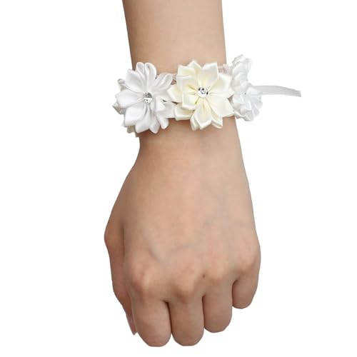 Handgelenk Corsagen für Hochzeit, Set von 6 Stück Hochzeit Braut Handgelenk Blume Hochzeit Blumen Simulation Band Handgelenk Mother Prom Corsage Wristlet Dekor Blume Hochzeit Dekoration Zubehör(Weiß) von Beufee