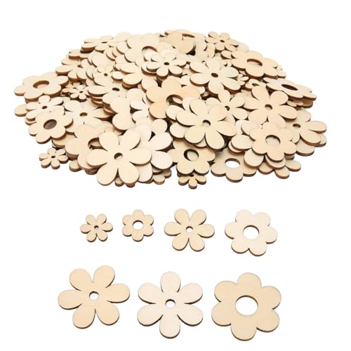Holzblumen Chip, 300pcs unvollendete Holzblumenausschnitte Verzierungen Scheiben für DIY Decorative Anhänger von Beufee