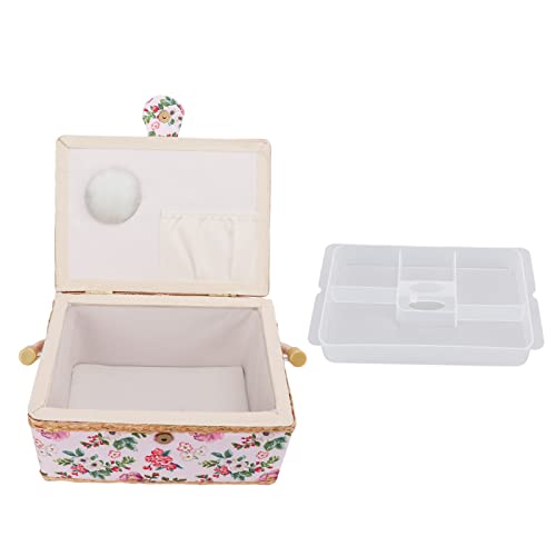Nähkorb, Nähkorb-Organizer mit Blumenmuster und großem Fassungsvermögen, Aufbewahrungsbox mit Griff und herausnehmbarem Tablett für Nadeln, Faden, Maßband Nähkorb, Nähkorb-Organizer mit Blumenmuster und großem Fassungsvermögen, Aufbewahrungsbox mit Griff und herausnehmbarem Tablett für Nadeln, Faden, Maßband von Beufee