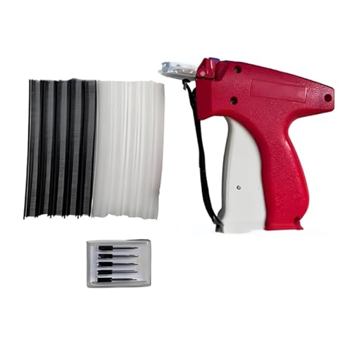 Stichpistole für Kleider, Handheld Stitch Gun Quick Clothing Fixer Mini Nähkit Micro -Markierungswaffe umfasst 6 Nadel 500 Schwarze Verbindungselemente und 500 weiße Fastener (Rot) von Beufee