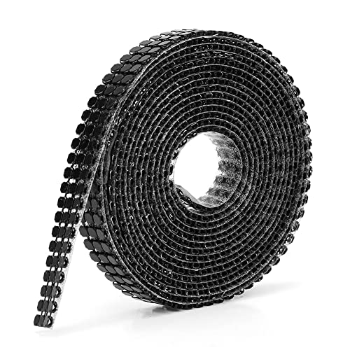 Strassband, 1,5 m, 3 Reihen, Hotfix-Aluminiumnetz, Diamant, funkelndes Strassnetzband, Rollenkettenbesatz (1 cm breit 3 ​​Reihen Schwarz) von Beufee