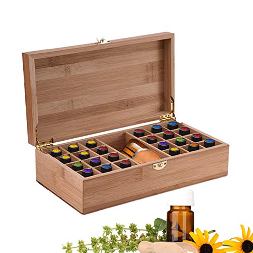 Beunyow 25 Löcher Tragbar Bambus Aromatherapie Geschenk-Box Ätherische Öle Flaschen Box Aufbewahrung Koffer Box - Geeignet für Nagellack, Duftöle, Ätherisches Öl, Stain und Lippenstift #1 von Beunyow