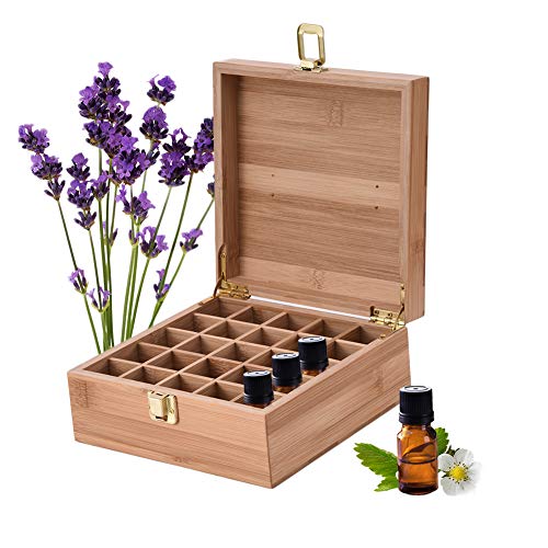 Beunyow 25 Löcher Tragbar Bambus Aromatherapie Geschenk-Box Ätherische Öle Flaschen Box Aufbewahrung Koffer Box - Geeignet für Nagellack, Duftöle, Ätherisches Öl, Stain und Lippenstift #2 von Beunyow
