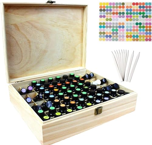 Beunyow 68 Löcher Hohe Kapazität Tragbar Holz Aromatherapie Geschenk-Box Ätherische Öle Flaschen Box Aufbewahrung Koffer Box - Geeignet für Nagellack, Duftöle, Ätherisches Öl, Stain und Lippenstift von Beunyow