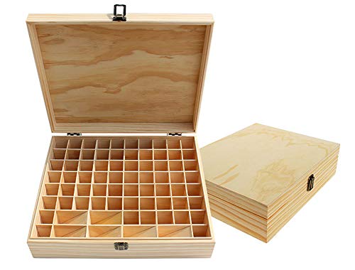 Beunyow 74 Löcher Tragbar Holz Aromatherapie Geschenk-Box Ätherische Öle Flaschen Box Aufbewahrung Koffer Box - Geeignet für Nagellack, Duftöle, Ätherisches Öl, Stain und Lippenstift von Beunyow