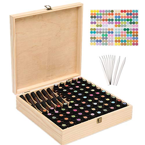 Beunyow 85 Löcher Tragbare Holz Aromatherapie Geschenk-Box - Ätherische Öle Flaschen Aufbewahrung Koffer - Geeignet für Nagellack, Duftöle, Ätherisches Öl, Stain und Lippenstift von Beunyow