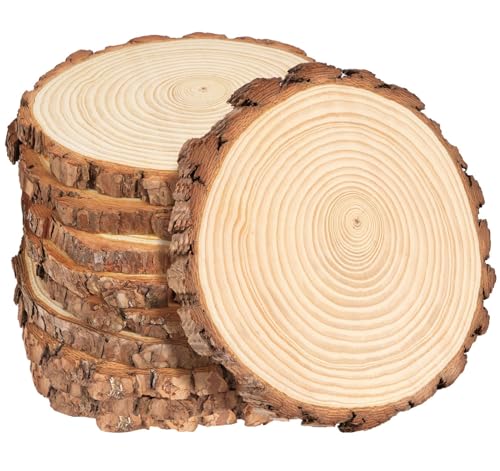 10 Stücke Holzscheiben Ø14-15cm Ohne Loch Runde Holzscheibe Untersetzer Holz Log Naturholz Baumscheiben 10mm Dicke für DIY Basteln Hochzeit Weihnachtsdeko Untersetzer & Tischdeko von Beutrain