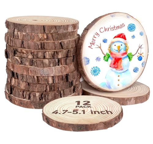 12 Stücke Holzscheiben Ø12-13cm Ohne Loch Runde Holzscheibe Untersetzer Holz Log Naturholz Baumscheiben 10mm Dicke für DIY Basteln Hochzeit Weihnachtsdeko Untersetzer & Tischdeko von Beutrain