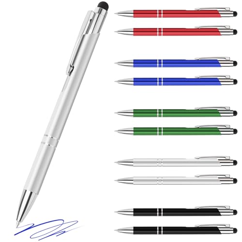 20 stück Kugelschreiber,Geschenk für lehrerin,Ergonomische Schreibstifte Set,Mit Touchscreen-Funktion Klickkugelschreiber,Silber Kugelschreiber mit Blaue Mine von Beutrain