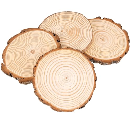4 Stücke Holzscheiben Ø25-28cm Ohne Loch Runde Holzscheibe Untersetzer Holz Log Naturholz Baumscheiben 20mm Dicke für DIY Basteln Hochzeit Weihnachtsdeko Untersetzer & Tischdeko von Beutrain