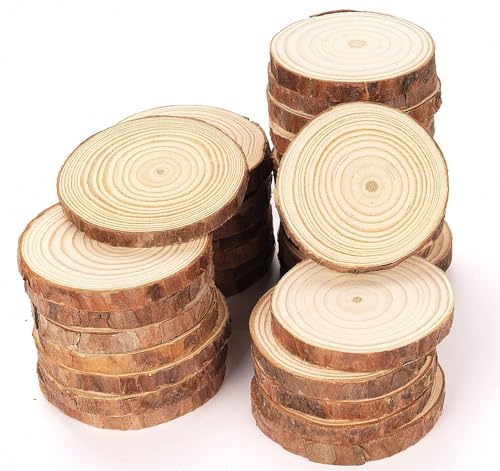 50 Stücke Holzscheiben Ø6-7cm Ohne Loch Runde Holzscheibe Untersetzer Holz Log Naturholz Baumscheiben 8mm Dicke für DIY Basteln Hochzeit Weihnachtsdeko Untersetzer & Tischdeko von Beutrain