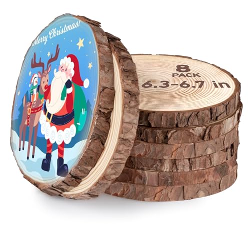 8 Stücke Holzscheiben Ø16-17cm Ohne Loch Runde Holzscheibe Untersetzer Holz Log Naturholz Baumscheiben 15mm Dicke für DIY Basteln Hochzeit Weihnachtsdeko Untersetzer & Tischdeko von Beutrain